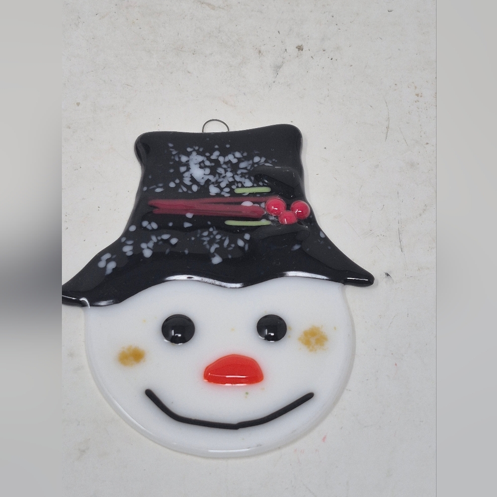 Snowman Ornament Fused Glass